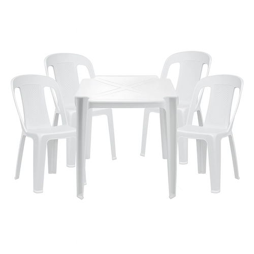 Conjunto com 4 Cadeiras de Plástico Palhinha Forplast e Mesa de Plástico Monobloco Topplast