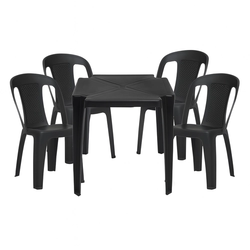 Conjunto com 4 Cadeiras de Plástico Palhinha Forplast e Mesa de Plástico Monobloco Topplast