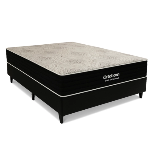 Cama Box Casal Ortobom Star Exclusive com Base Sommier Linho 138X188X85