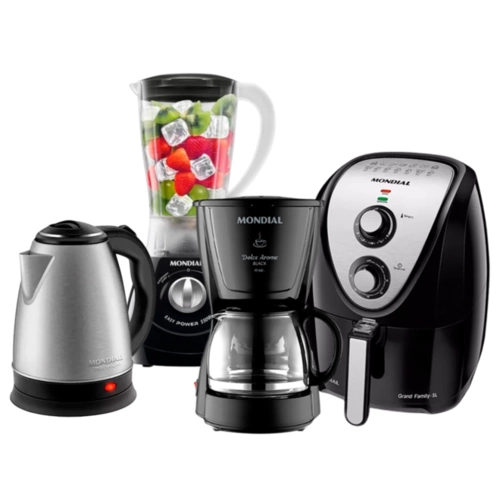 Kit Eletros 04: Fritadeira Air Fryer, Liquidificador, Cafeteira e Chaleira Mondial