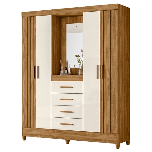 Guarda-Roupa Casal Moval Atenas 4 Portas 4 Gavetas e Espelho
