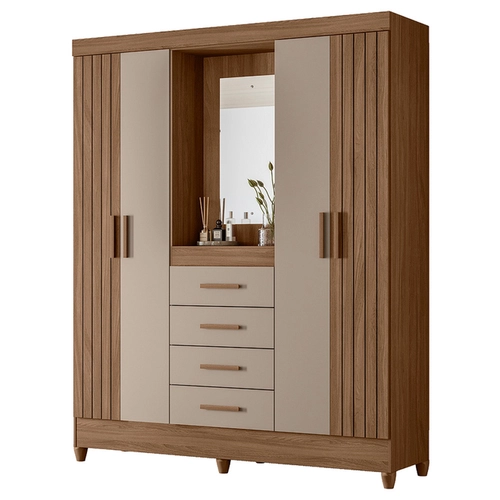 Guarda-Roupa Casal Moval Atenas 4 Portas 4 Gavetas e Espelho