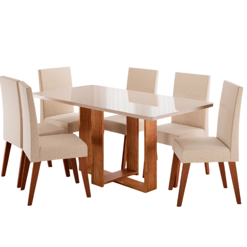 Conjunto de Mesa Viero Florida Tampo com Vidro e 6 Cadeiras Venus