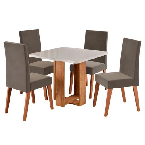 Conjunto Mesa Viero Angel Tampo com Vidro e 4 Cadeiras Venus