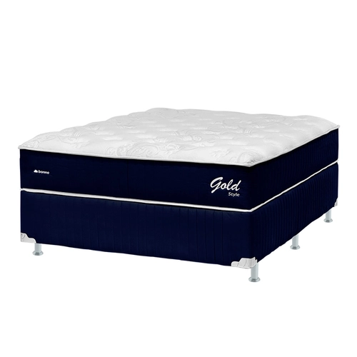 Cama Box Casal Bonno Gold Style Blue Molas Ensacadas 138x188x70cm