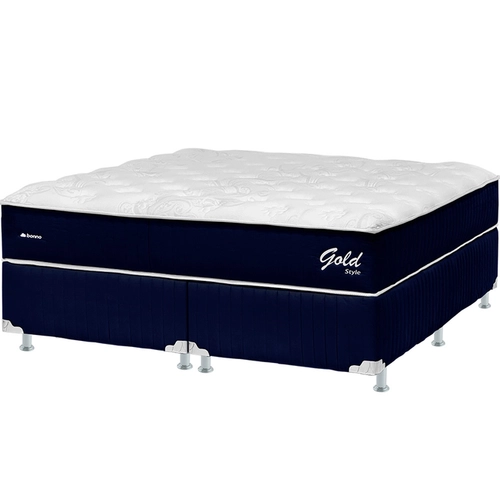 Cama Box King Bonno Gold Style Blue Molas Ensacadas 193x203x70cm