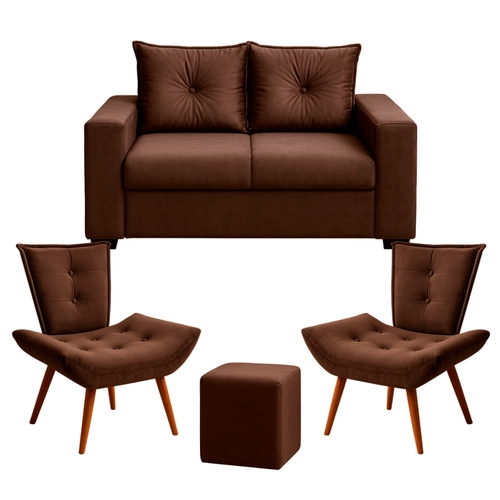 Sofá Abílio Estofados Orquídea 2 lugares + 2 Poltronas + 1 Puff