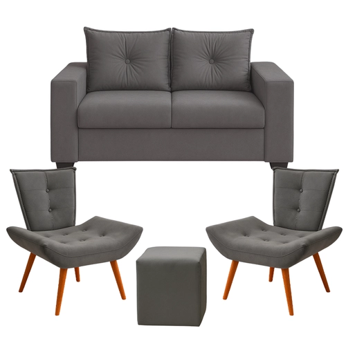 Sofá Abílio Estofados Orquídea 2 lugares + 2 Poltronas + 1 Puff