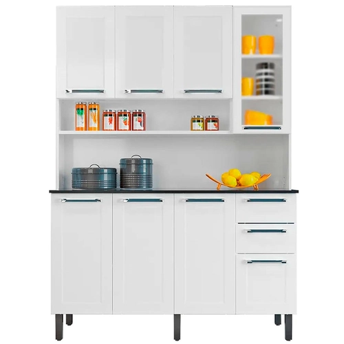 Armário de Cozinha Compacta Itatiaia Florença 8 Portas com 1 de Vidro e 2 Gavetas