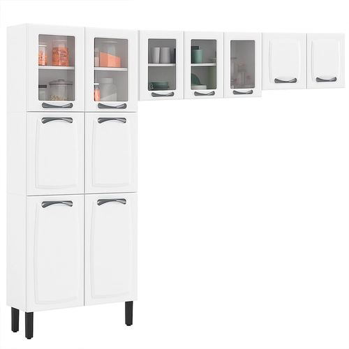 Armário de Cozinha Modulada Completa New Premium 11 Portas 5 com Vidro