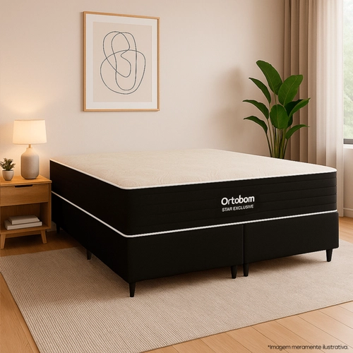 Cama Box King Ortobom Star Exclusive com Base Sommier Linho 193X203X78