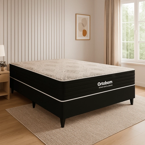 Cama Box Casal Ortobom Star Exclusive com Base Sommier Linho 138X188X85