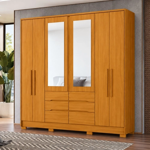 Guarda-Roupa Casal Moval San Francisco 6 Portas 6 Gavetas com Espelho