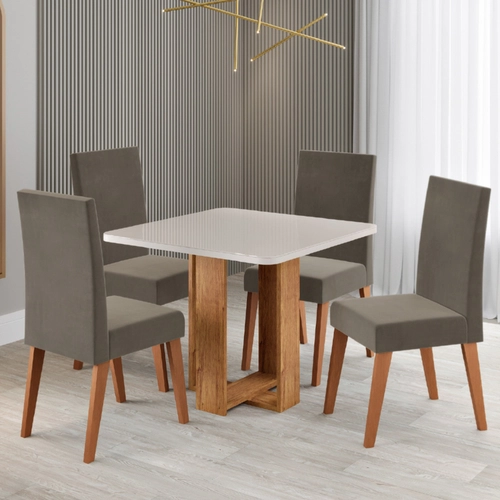 Conjunto Mesa Viero Angel Tampo com Vidro e 4 Cadeiras Venus