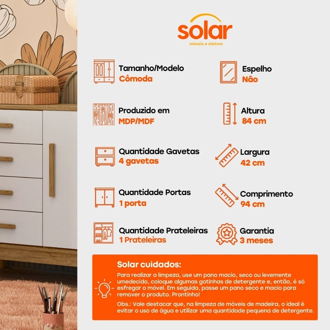 Cômoda Sapateira Qmovi Q Encanto Slim 1 Porta e 4 Ga - Solar
