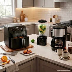 Kit Cozinha Arno 3 em 1: Air Fryer, Cafeteira e Liquidificador