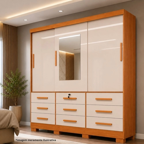 Guarda-Roupa Bianchi Athenas 3 Portas 9 Gavetas