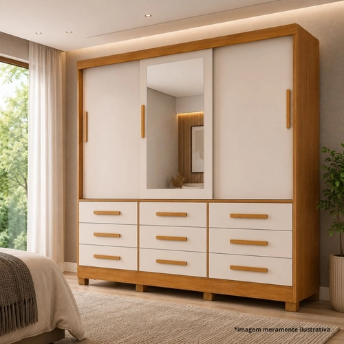 Guarda-Roupa Bianchi Athenas 3 Portas 9 Gavetas