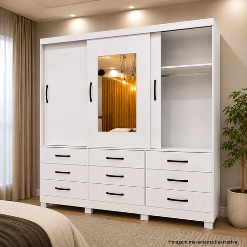 Guarda-Roupa Bianchi Athenas 3 Portas 9 Gavetas