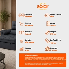 Sofá Best House Retrátil Slim Milano 5 Lugares