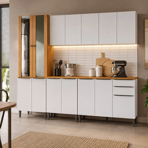 Cozinha Aramóveis Luana com Vidro e 2 Balcões
