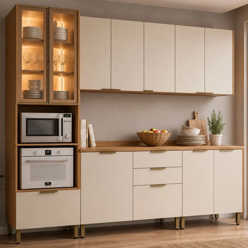 Cozinha Completa Modulada Telasul Lumina com Paneleiro 2 Balcões e 2 Armários