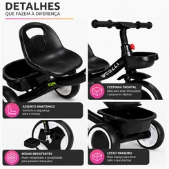 Triciclo Infantil Colli Kim com Duplo Cesto