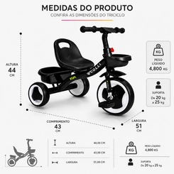 Triciclo Infantil Colli Kim com Duplo Cesto