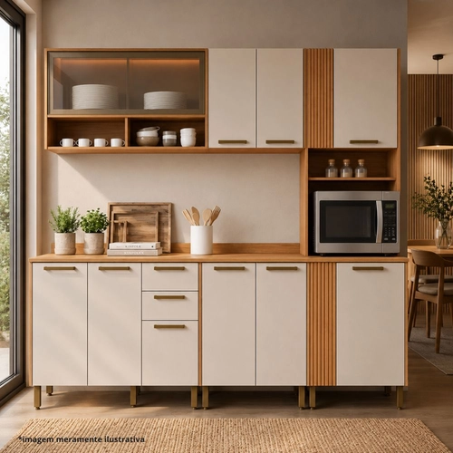 Cozinha Completa Modulada Telasul Florata 5 Peças Freijó/Arenas