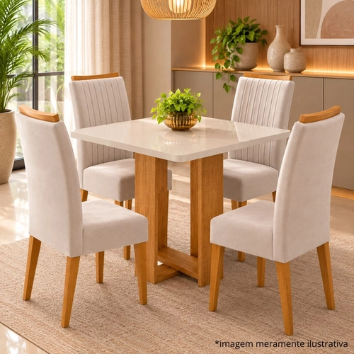 Conjunto de Mesa Viero Angel 90x90 com 4 Cadeiras Fran Gold