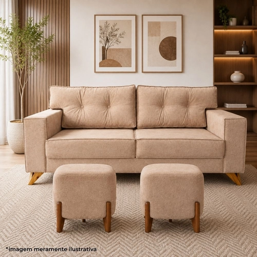 Conjunto Sofá Ortonobre Áustria 3 Lugares com 2 Puffs 40X40