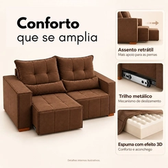 Sofá Topázio Madri 3 Lugares Retrátil e Reclinável
