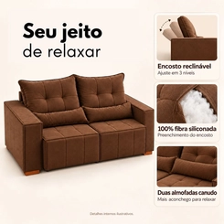 Sofá Topázio Madri 3 Lugares Retrátil e Reclinável