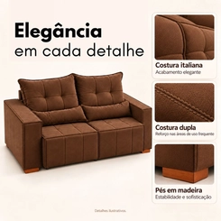 Sofá Topázio Madri 3 Lugares Retrátil e Reclinável