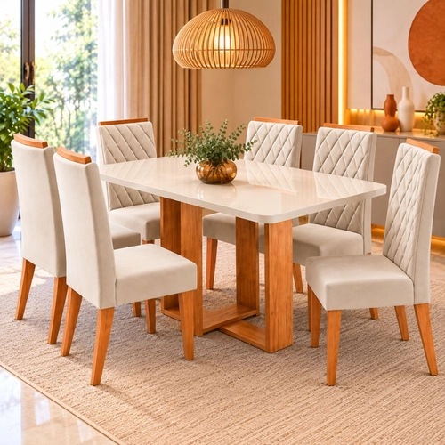 Conjunto de Mesa Viero Florida com 6 Cadeiras Iza
