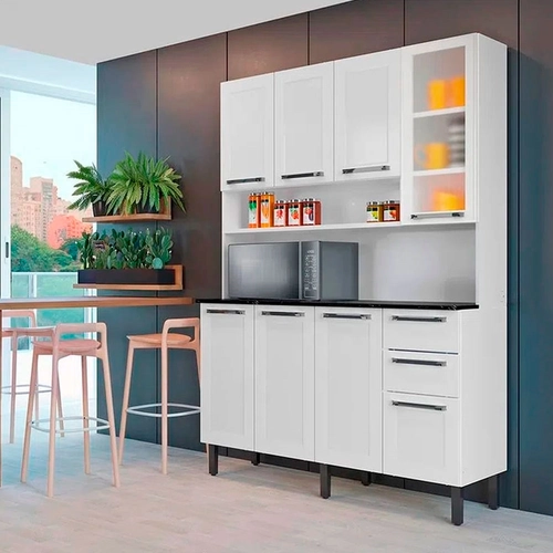 Armário de Cozinha Compacta Itatiaia Florença 8 Portas com 1 de Vidro e 2 Gavetas