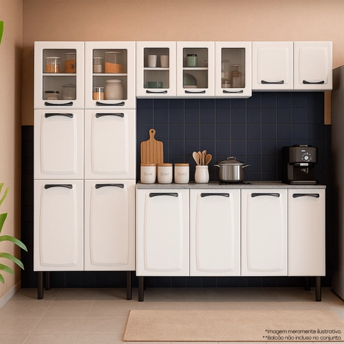 Armário de Cozinha Modulada Completa New Premium 11 Portas 5 com Vidro
