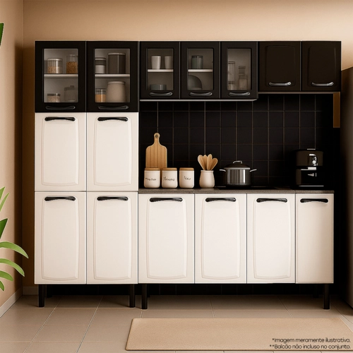 Armário de Cozinha Modulada Completa New Premium 11 Portas 5 com Vidro