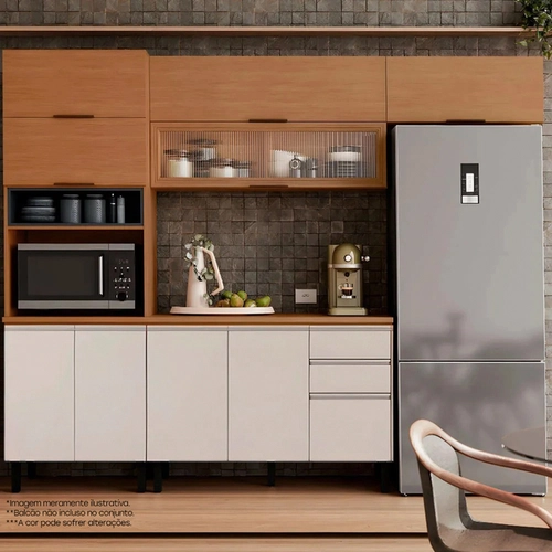 Armário de Cozinha Modulada Itatiaia Namur 7 Portas 1 com Vidro e Nicho