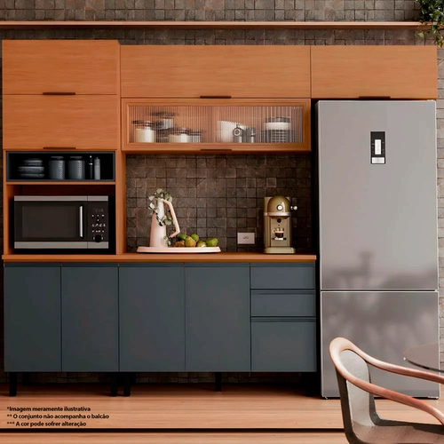Armário de Cozinha Modulada Itatiaia Namur 7 Portas 1 com Vidro e Nicho